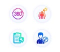 360 degrees, Spanner and Brand ambassador icons set. Edit person sign. Vector