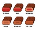 Degrees of Steak Doneness Icons Set. Vector Royalty Free Stock Photo