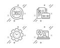 360 degrees, Vacancy and Time management icons set. Medical help sign. Full rotation, Hiring job, Settings. Vector