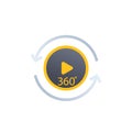 360 degrees video play icon, vector label