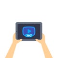 360 degrees video player icon on tablet screen