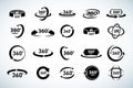 360 Degrees View Vector Icons set. Virtual reality icons. Isolated vector illustrations. Black and white version.