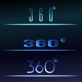 360 Degrees View Vector sign set. Virtual reality hud. Royalty Free Stock Photo