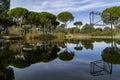 Cloudy sky, green trees, water streams and sports