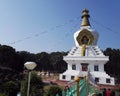 Dehradun, India: Statue of Lord Buddha monastery Temple with golden stupa on top, located in Uttrakhand, South
