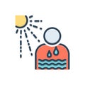 Color illustration icon for Dehydrate, sunstroke and dehydration