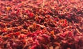 Dehydrated beetroot flakes shooted close-up