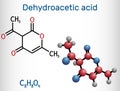 Dehydroacetic acid molecule. It is ketone, fungicide, antibacterial agent, plasticizer, E265. Structural chemical