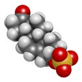 Dehydroepiandrosterone sulfate (DHEA-S) natural hormone molecule. 3D rendering. Atoms are represented as spheres with conventional