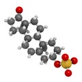 Dehydroepiandrosterone sulfate (DHEA-S) natural hormone molecule. 3D rendering. Atoms are represented as spheres with conventional