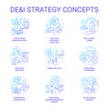 DEI strategy in workplace blue gradient concept icons set