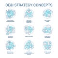 DEI strategy in workplace turquoise concept icons set