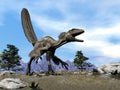 Deinonychus dinosaur roaring head up -3D render
