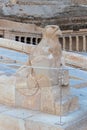 Deir el-Bahari the Mortuary Temple of Hatshepsut. Statue of the falcon and the ramp leading to the Upper Terrace in Luxor Egypt Royalty Free Stock Photo