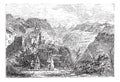 Deir el Qamar in Lebanon, vintage engraving