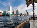 Deira skyline from abra water taxi on Dubai Creek Royalty Free Stock Photo