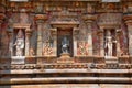 Deities, Southern niche of shrine wall, Airavatesvara Temple, Darasuram, Tamil Nadu. From left - Yama, Ganesha, Bhikshatana-murti. Royalty Free Stock Photo
