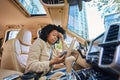 Dejected female in the car reads a message in phone