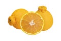 Dekopon citrus orange fruit,hybrid between Kiyomi and ponkan,with clipping path on white background