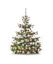 Dekorated Christmas Tree with baubles, candels and ribbon isolated