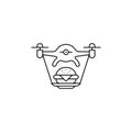 Air drone with burger on tray fast delivery outline icon. Online delivery icon in line style