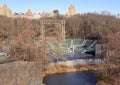 The Delacorte Theater in Central Park viewed from the observation deck of the Belvedere Castle. Royalty Free Stock Photo