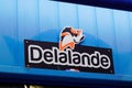 Delalande Peche logo text and sign brand on fisherman store facade Royalty Free Stock Photo