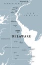 Delaware, DE, gray political map, The First State