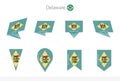 Delaware US State flag collection, eight versions of Delaware vector flags
