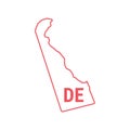 Delaware US state map red outline border. Vector illustration. Two-letter state abbreviation Royalty Free Stock Photo