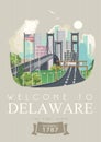 Welcome to Delaware vector illustration with colorful detailed landscapes. The first state