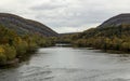 delaware water gap view from viaduct (autumn with fall colors, trees changing) beautiful landscape Royalty Free Stock Photo