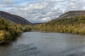 delaware water gap view from viaduct (autumn with fall colors, trees changing) beautiful landscape Royalty Free Stock Photo