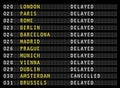 Delayed and cancelled flights on airport information display board, vector