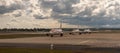 Delayed easyjet planes waiting in line for departure at Gatwick airport , Gatwick airport 2022-06-27 ,uk Royalty Free Stock Photo