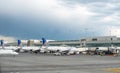 Delayed planes as a storm moves in