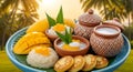 Thai Mango Sticky Rice Dessert Coconut. Royalty Free Stock Photo