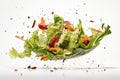 Delectable Caesar salad falling. Generate Ai Royalty Free Stock Photo