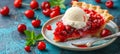 Delectable cherry desserts homemade cake pie topped with vanilla ice cream scoop melting slowly