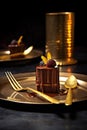 delectable chocolate dessert with a golden fork
