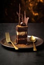 delectable chocolate dessert with a golden fork