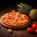 a delectable close-up of a pineapple pizza ready to be featured on a restaurant menu Royalty Free Stock Photo