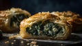 A flaky savory spinach and feta pastry with a crispy crust created with Generative AI