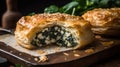 A flaky savory spinach and feta pastry with a crispy crust created with Generative AI