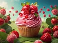 A cupcake with berries and strawberry toppings Royalty Free Stock Photo