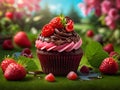 A cupcake with berries and strawberry toppings Royalty Free Stock Photo