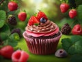 A cupcake with berries and strawberry toppings Royalty Free Stock Photo