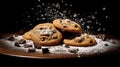 Delectable Delights: Photorealistic Chocolate Chip Cookies on a Wooden Board