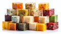 A Delectable Display of Artisanal Cheese Cubes Vibrant Colors Exquisite Textures and a Gourmet Stack for a Culinary Royalty Free Stock Photo
