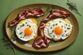 Egg and freshly cooked bacon on table